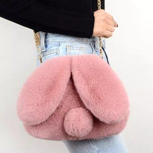 Plush Bunny Ears Purse Fluffy Mini Crossbody Bag